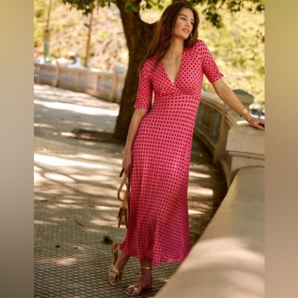 Boden Pink Geometric Maxi Dress